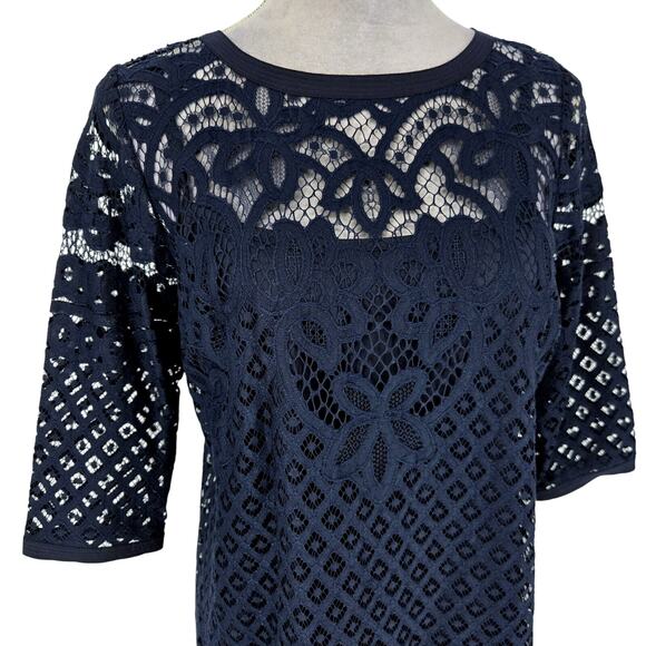 Loft Dress Petites 8P Navy Blue Lace Lined Shift Evening Wedding Formal New - Picture 7 of 14